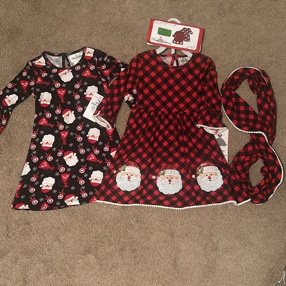 Rare Editions Christmas Dresses And Scarf 3-piece Set